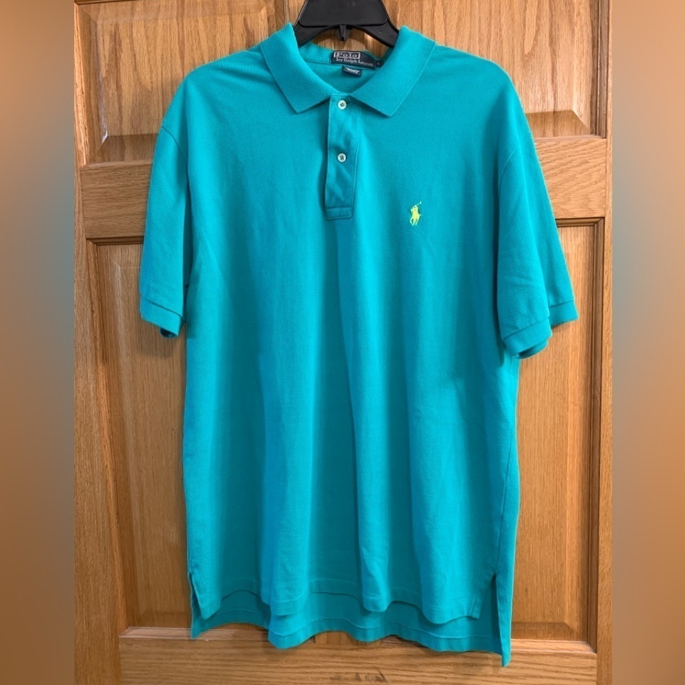 Men's Polo Ralph Lauren Top Classic Fit Short Sleeve Aqua Size L Large - Cotton